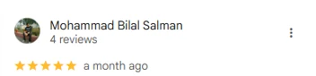 5-star Google review by Mohammad Bilal Salman