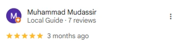 5-star Google review by Muhammad Mudassir