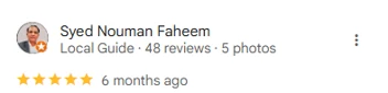 5-star Google review by Syed Nouman Faheem