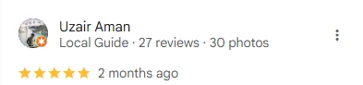 5-star Google review by Uzair Aman